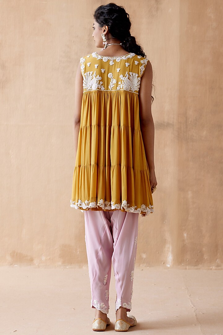 Mustard Pure Georgette Embellished Kurta Set by AMAN TAKYAR at Pernia's Pop Up Shop