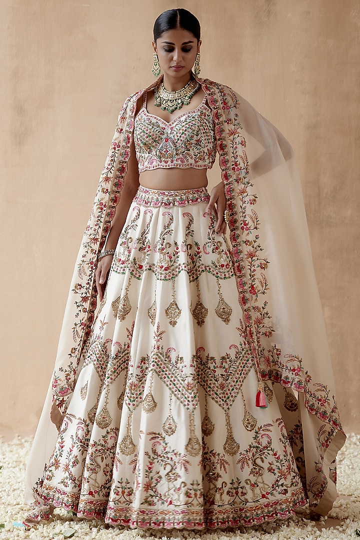 Ivory Dupion Silk Embellished Bridal Lehenga Set by AMAN TAKYAR at Pernia's Pop Up Shop