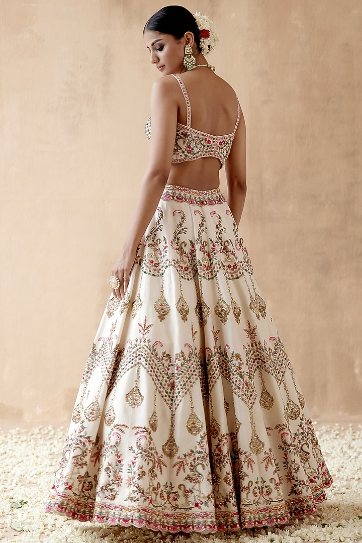 Ivory Dupion Silk Embellished Bridal Lehenga Set by AMAN TAKYAR at Pernia's Pop Up Shop
