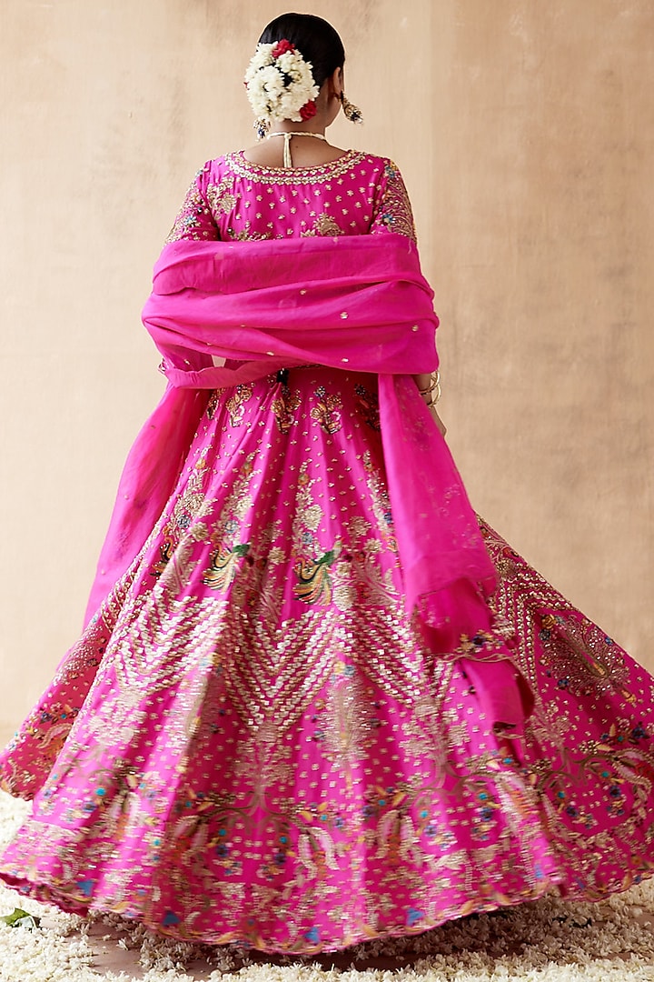 Hot Pink Dupion Silk Embellished Bridal Lehenga Set by AMAN TAKYAR at Pernia's Pop Up Shop
