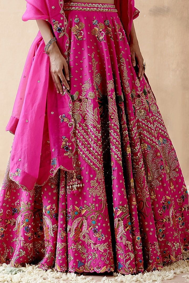 Hot Pink Dupion Silk Embellished Bridal Lehenga Set by AMAN TAKYAR at Pernia's Pop Up Shop