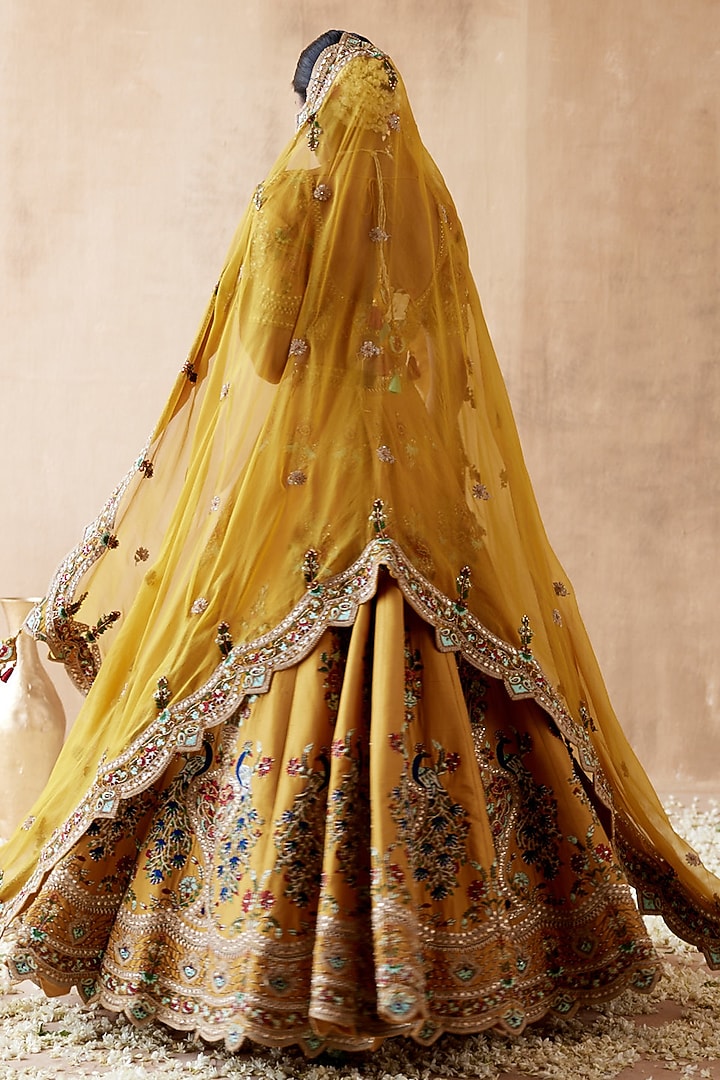 Mustard Dupion Silk Embellished Bridal Lehenga Set by AMAN TAKYAR at Pernia's Pop Up Shop