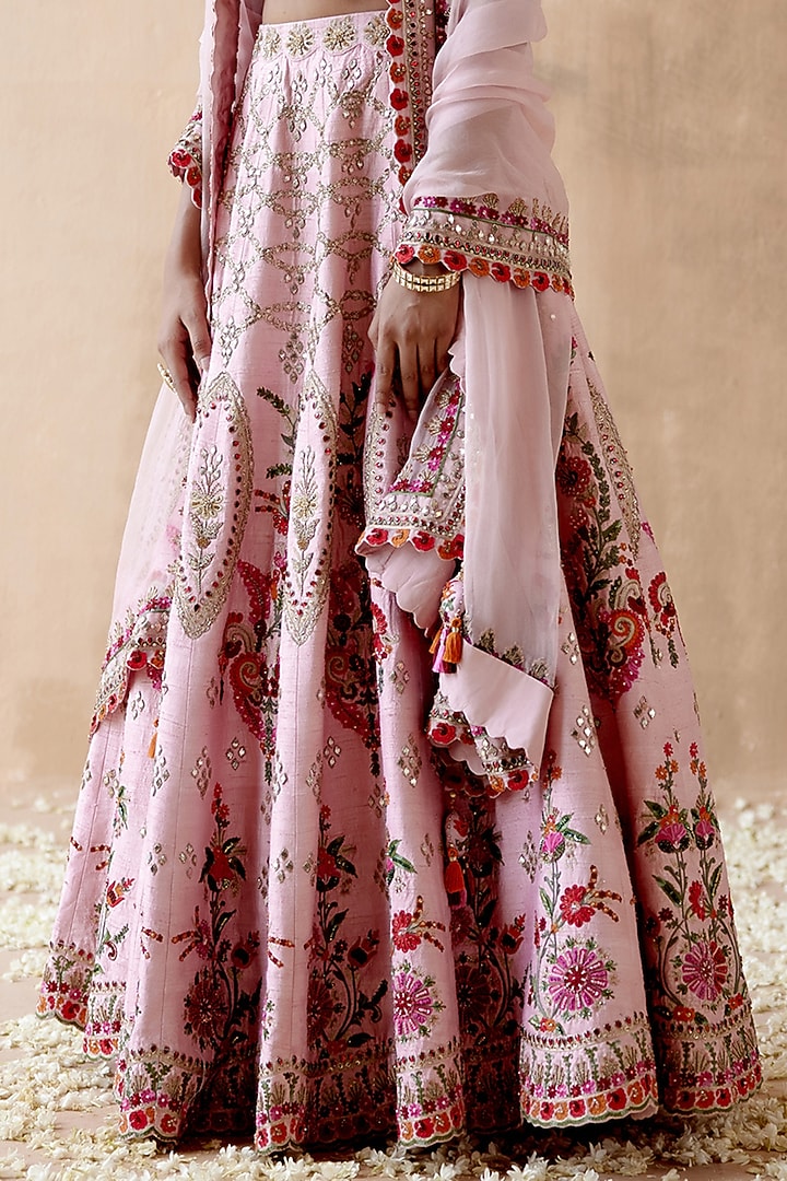 Pink Raw Silk Embellished Bridal Lehenga Set by AMAN TAKYAR at Pernia's Pop Up Shop