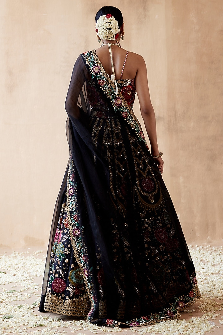 Black Raw Silk Embellished Bridal Lehenga Set by AMAN TAKYAR at Pernia's Pop Up Shop