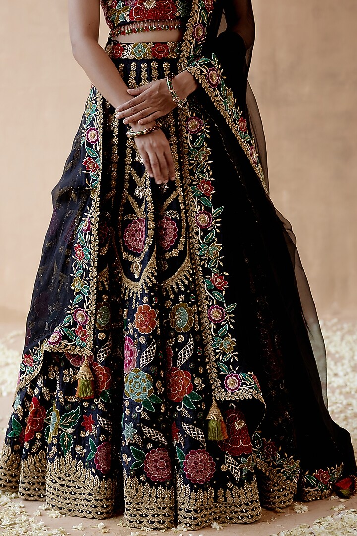 Black Raw Silk Embellished Bridal Lehenga Set by AMAN TAKYAR at Pernia's Pop Up Shop