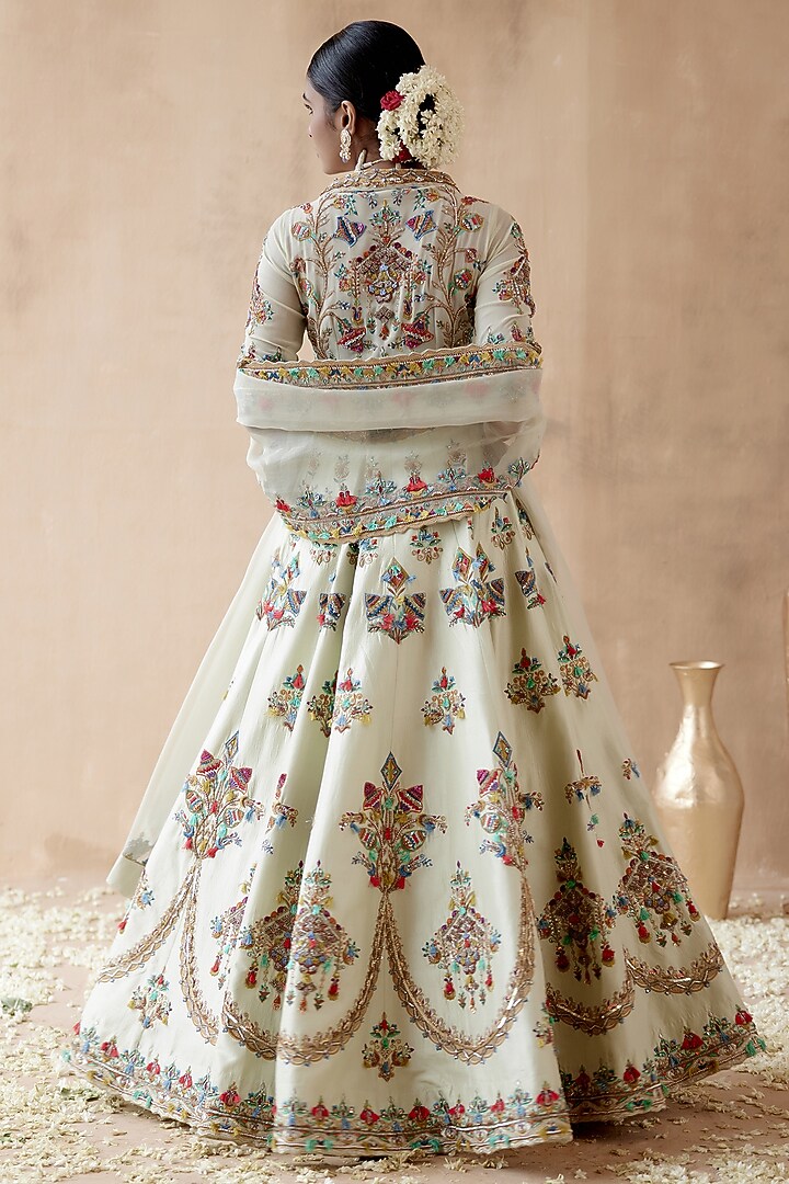 Mint Green Dupion Silk Embellished Bridal Lehenga Set by AMAN TAKYAR at Pernia's Pop Up Shop
