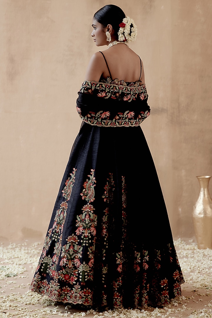 Black Raw Silk Embellished Bridal Lehenga Set by AMAN TAKYAR at Pernia's Pop Up Shop