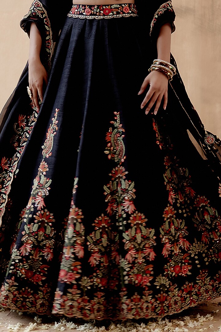 Black Raw Silk Embellished Bridal Lehenga Set by AMAN TAKYAR at Pernia's Pop Up Shop