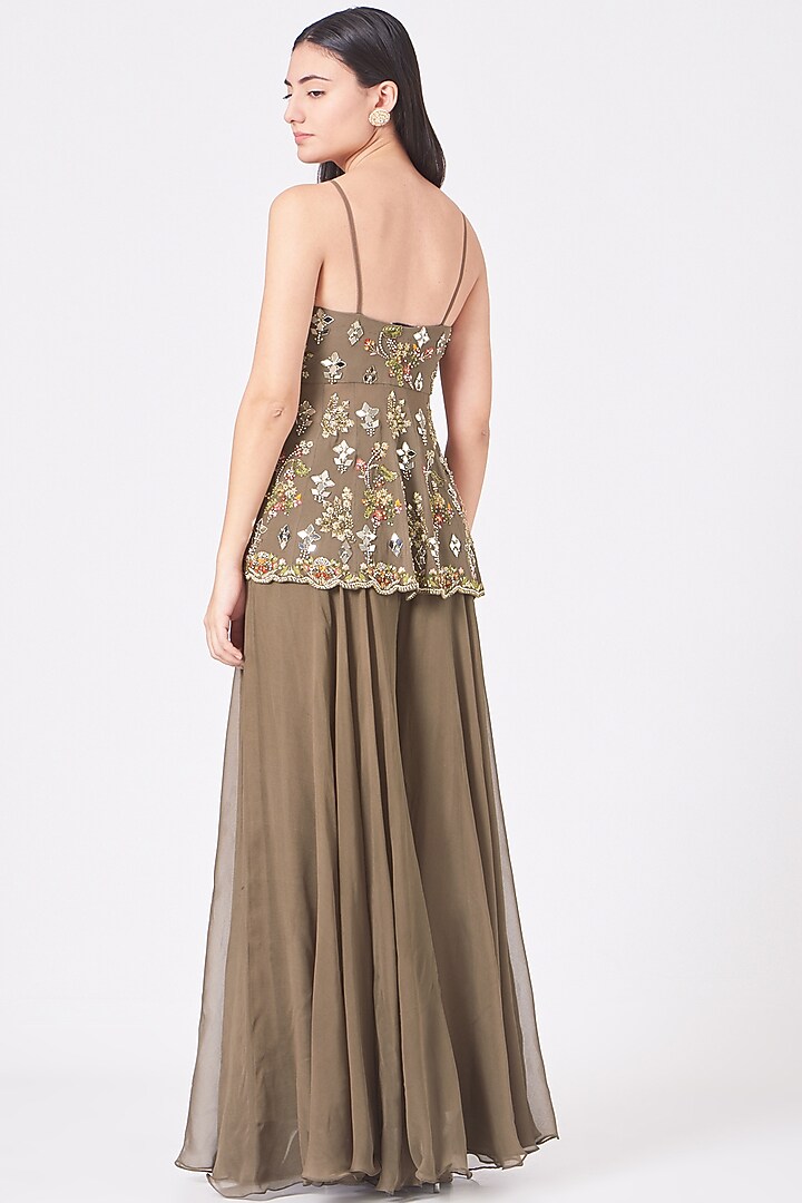 Mouse Brown Georgette Wedding Sharara Set by AMAN TAKYAR at Pernia's Pop Up Shop