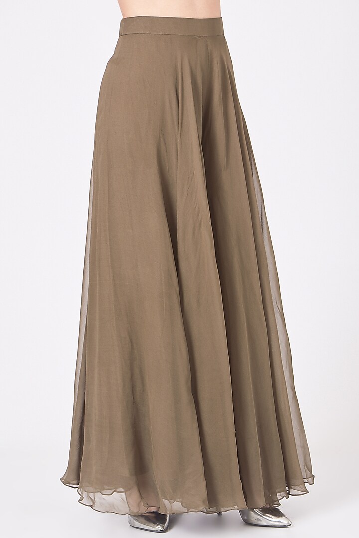 Mouse Brown Georgette Wedding Sharara Set by AMAN TAKYAR at Pernia's Pop Up Shop