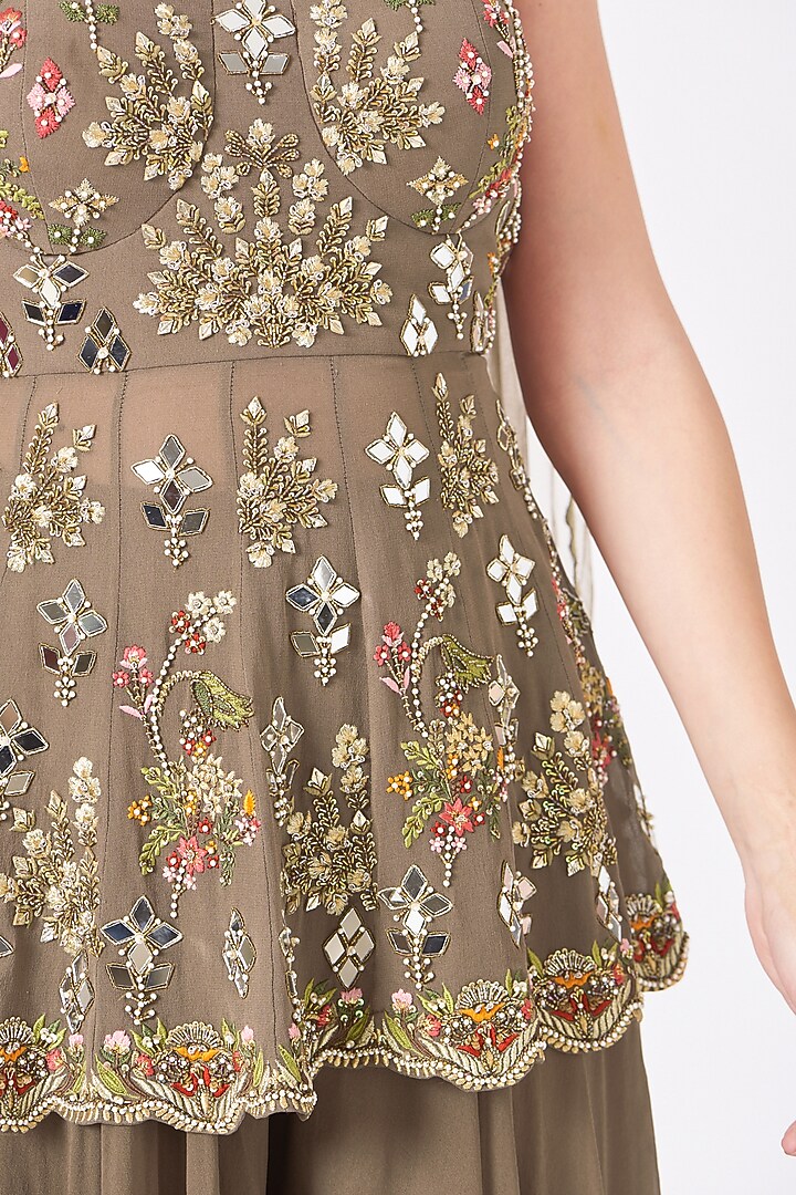 Mouse Brown Georgette Wedding Sharara Set by AMAN TAKYAR at Pernia's Pop Up Shop