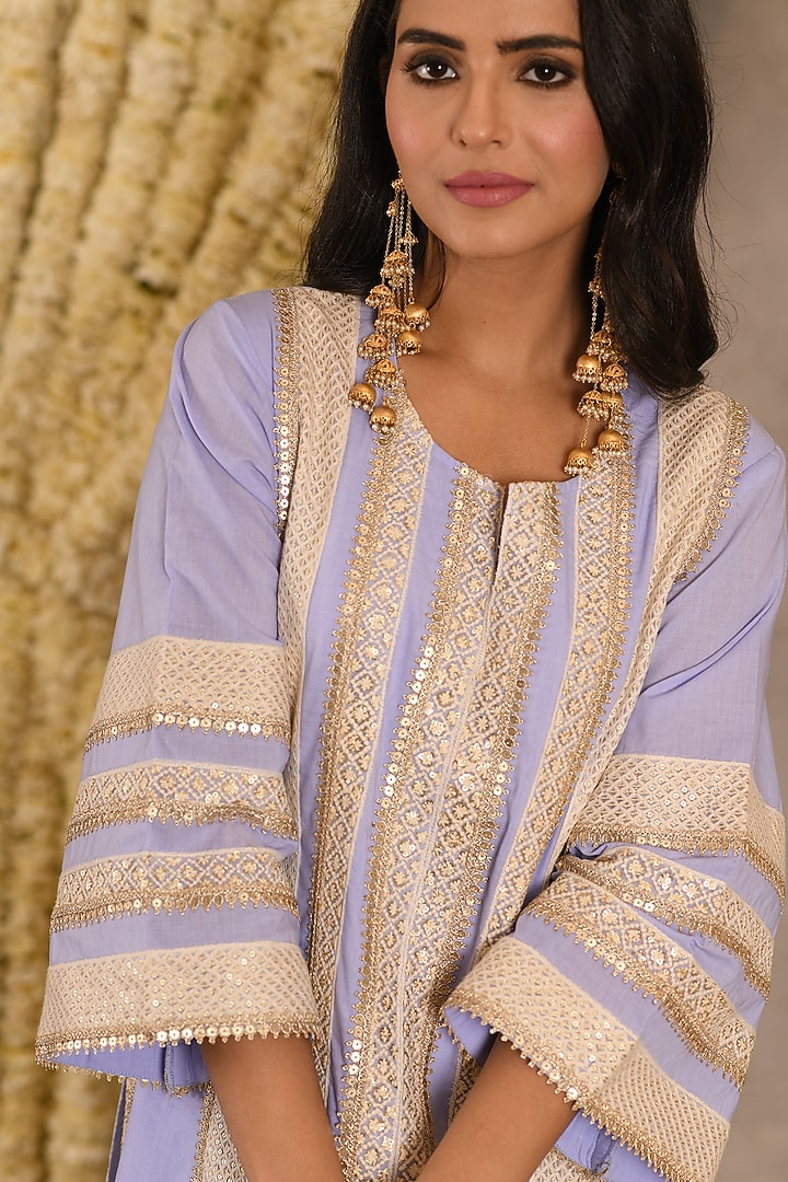 Lilac Purple Cotton Mulmul Embroidered Kurta Set by Amrita Artisanal at Pernia's Pop Up Shop