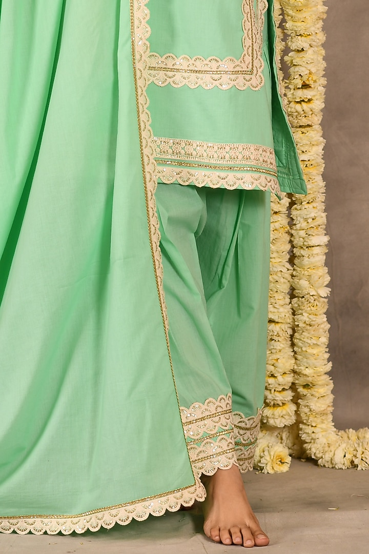 Aqua Marinha Cotton Mulmul Embroidered Kurta Set by Amrita Artisanal at Pernia's Pop Up Shop