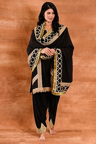 Black Crepe Silk Kurta Set by Amrita Artisanal