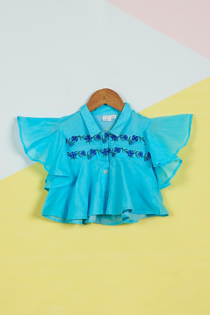 Periwinkle Embroidered Shirt For Girls by Ambar