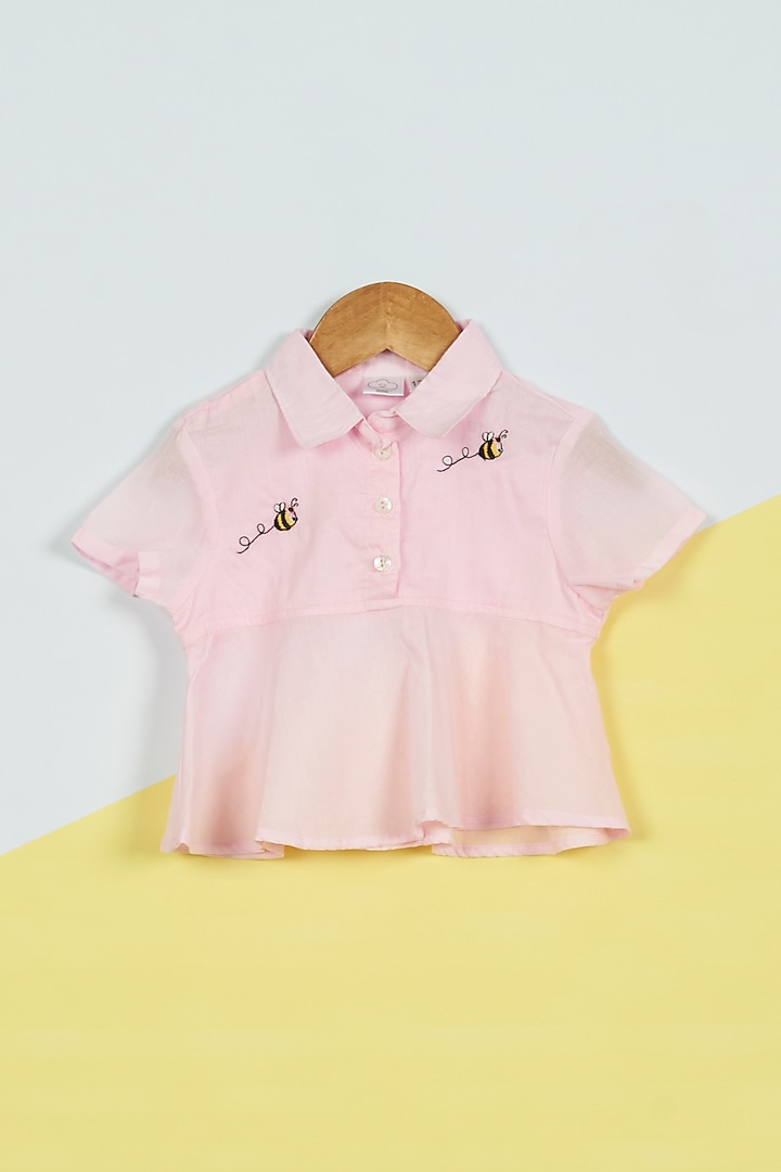 Pink Embroidered Shirt For Girls by Ambar