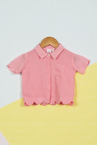 Pink Cotton Georgette Shirt For Girls by Ambar