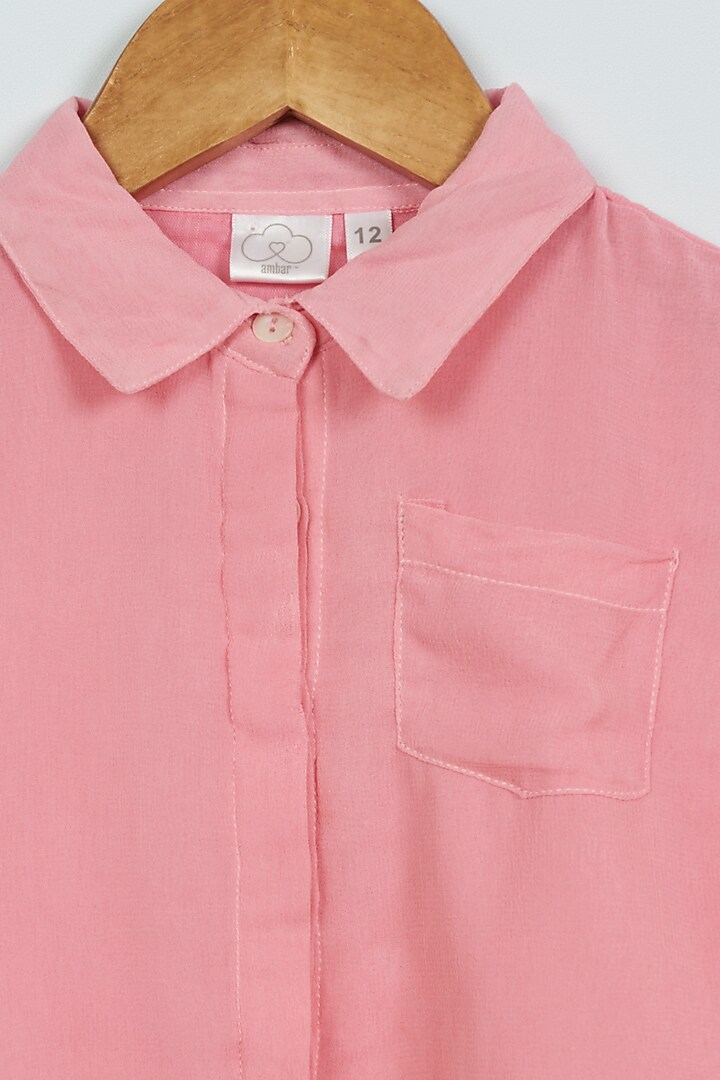 Pink Cotton Georgette Shirt For Girls by Ambar at Pernia's Pop Up Shop