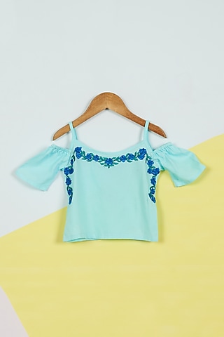 Periwinkle Embroidered Top For Girls by Ambar