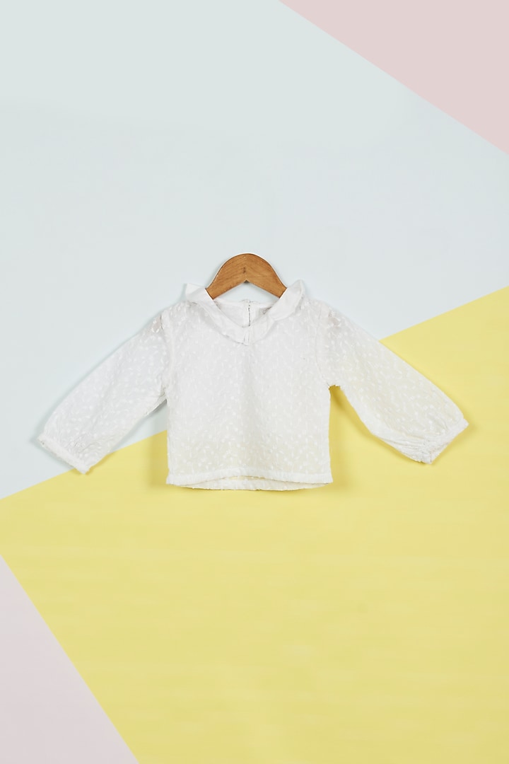 White Cotton Ruffled Top For Girls by Ambar