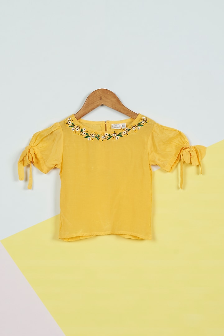 Daffodil Yellow Embroidered Top For Girls by Ambar