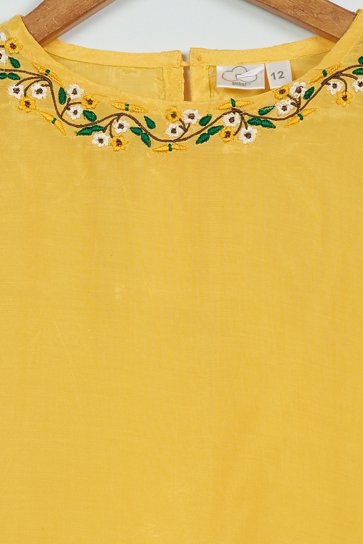Daffodil Yellow Embroidered Top For Girls by Ambar at Pernia's Pop Up Shop