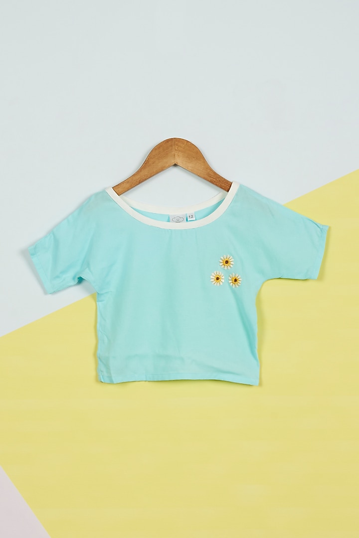 Blue Embroidered Top For Girls by Ambar