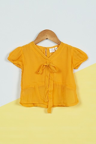 Yellow Cotton Georgette Top For Girls by Ambar