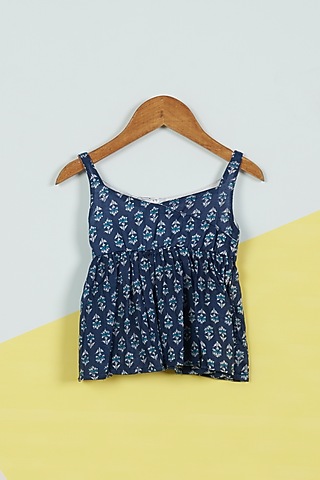 Indigo Printed Peplum Top For Girls by Ambar