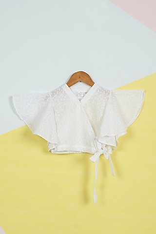 White Cotton Overlap Top For Girls by Ambar