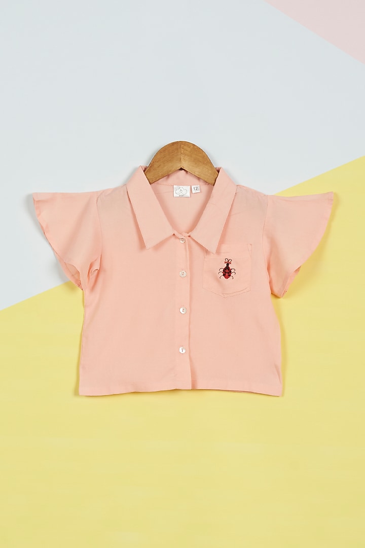 Pink Machine Embroidered Shirt For Girls by Ambar