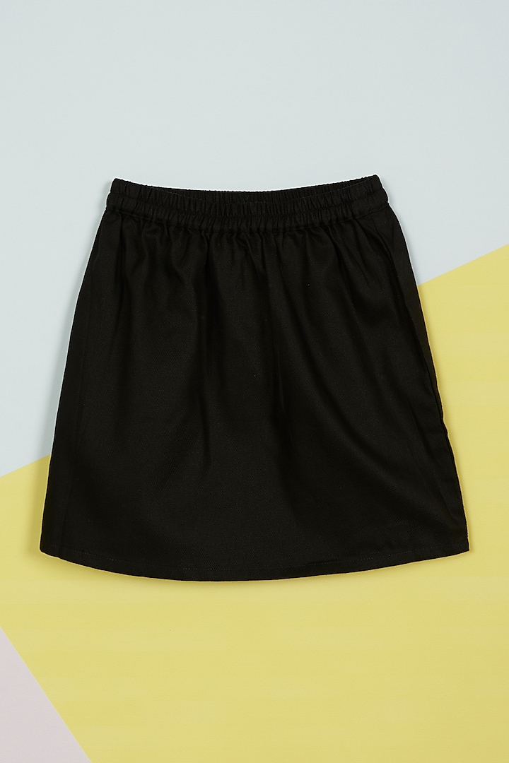 Black Cotton A-Line Skirt For Girls by Ambar