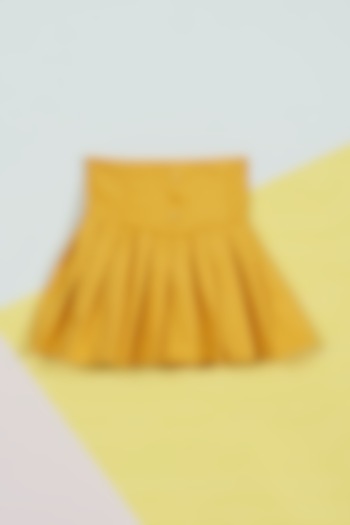 Yellow Dobby Pleated Skirt For Girls by Ambar