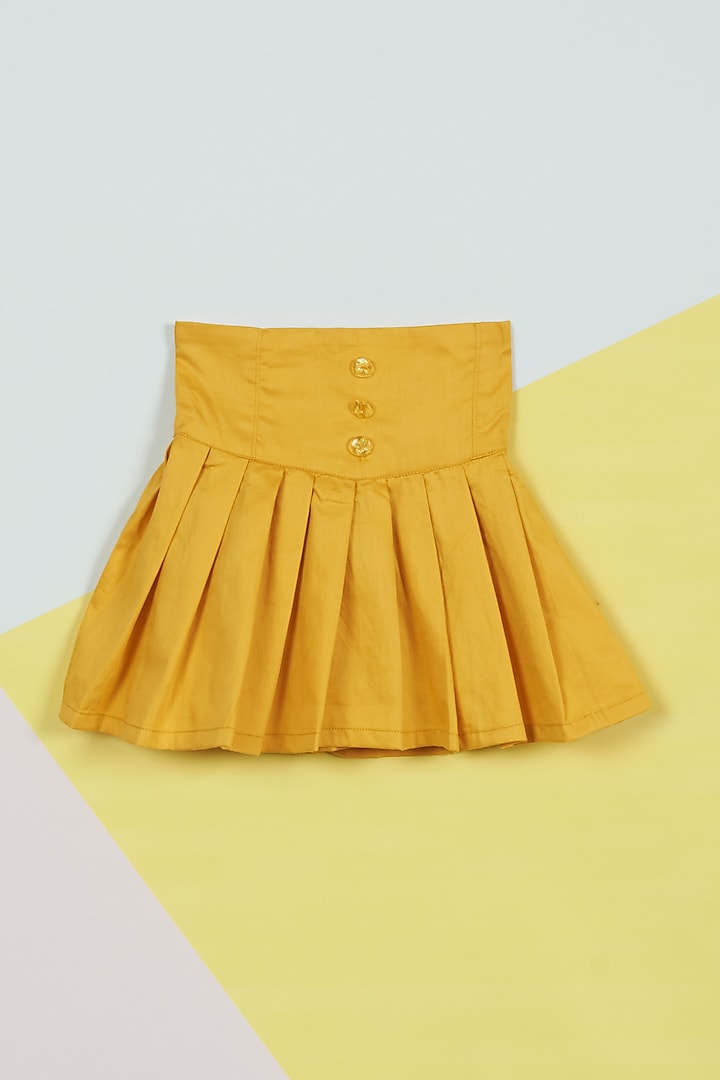 Yellow Dobby Pleated Skirt For Girls by Ambar