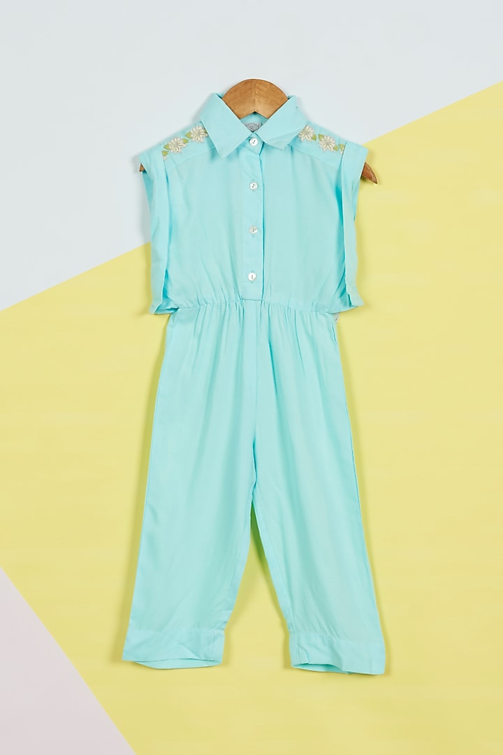 Blue Embroidered Jumpsuit For Girls by Ambar