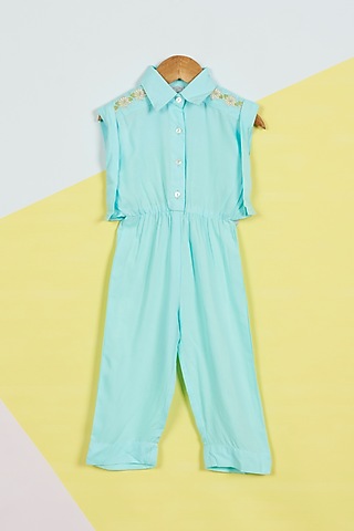 Blue Embroidered Jumpsuit For Girls by Ambar