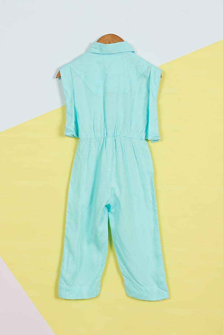 Blue Embroidered Jumpsuit For Girls by Ambar at Pernia's Pop Up Shop