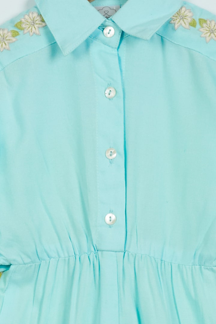 Blue Embroidered Jumpsuit For Girls by Ambar at Pernia's Pop Up Shop