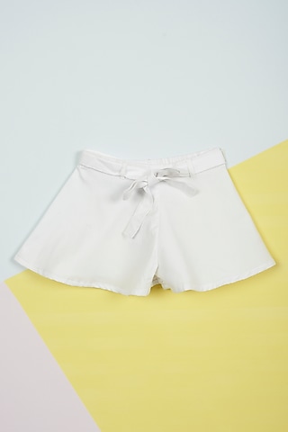 White Dobby Flared Shorts For Girls by Ambar