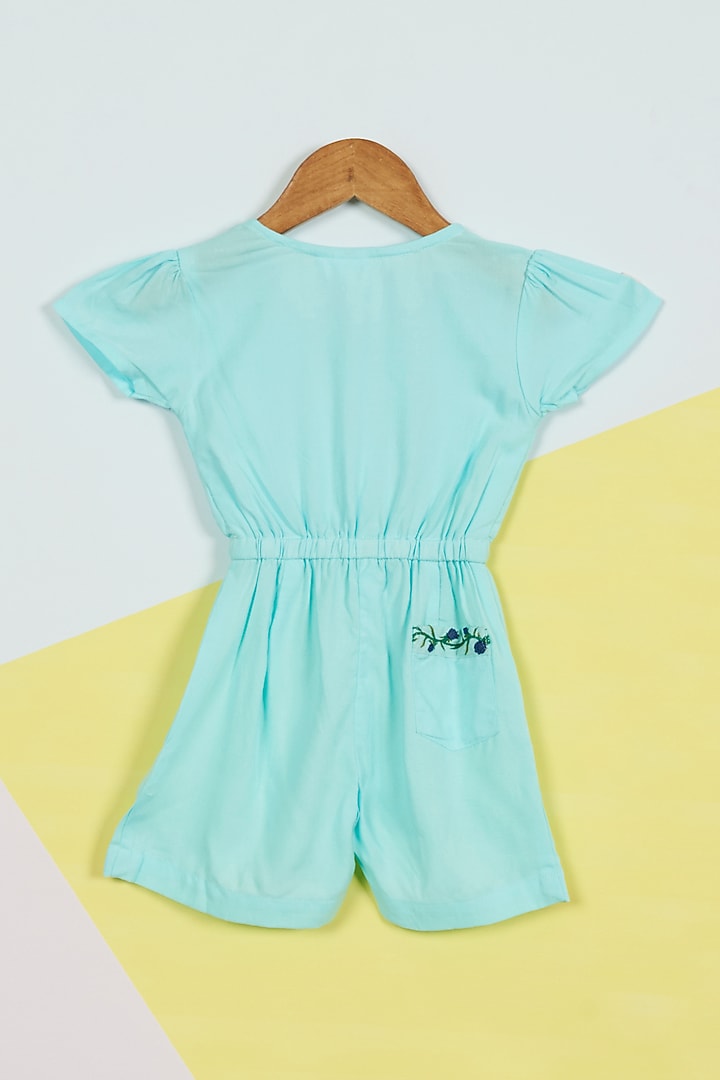 Blue Rayon Embroidered Jumpsuit For Girls by Ambar at Pernia's Pop Up Shop