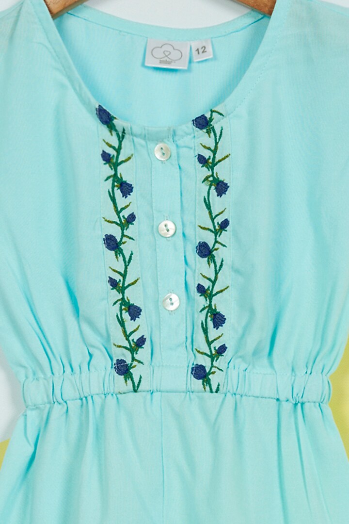 Blue Rayon Embroidered Jumpsuit For Girls by Ambar at Pernia's Pop Up Shop