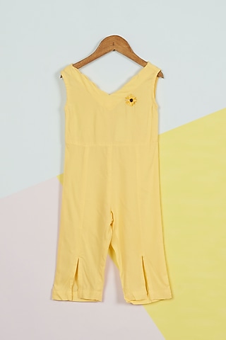 Sunflower Yellow Embroidered Jumpsuit For Girls by Ambar