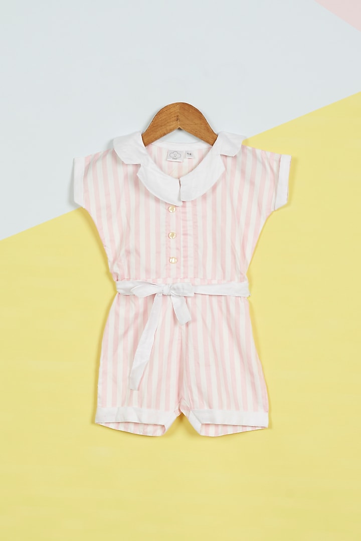 Pink & White Printed Jumpsuit For Girls by Ambar
