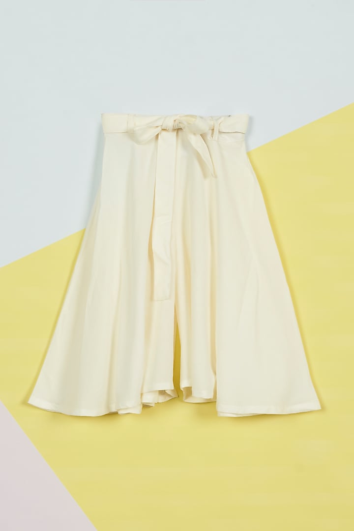 White Rayon Flared Culotte Pants For Girls by Ambar
