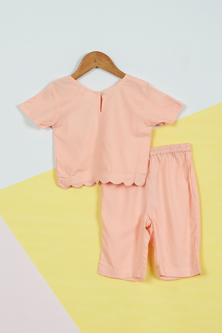 Carnation Pink Embroidered Night Suit For Girls by Ambar at Pernia's Pop Up Shop