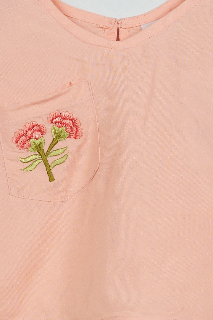 Carnation Pink Embroidered Night Suit For Girls by Ambar at Pernia's Pop Up Shop