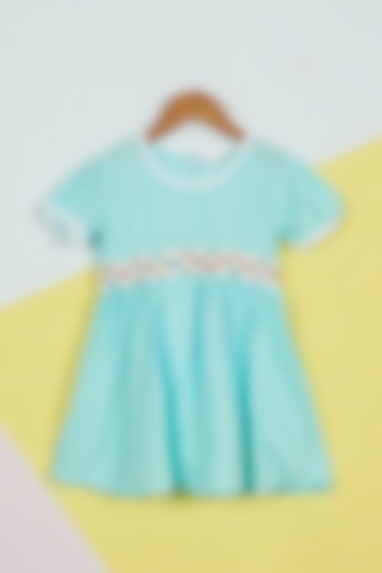 Blue Embroidered Flared Dress For Girls by Ambar