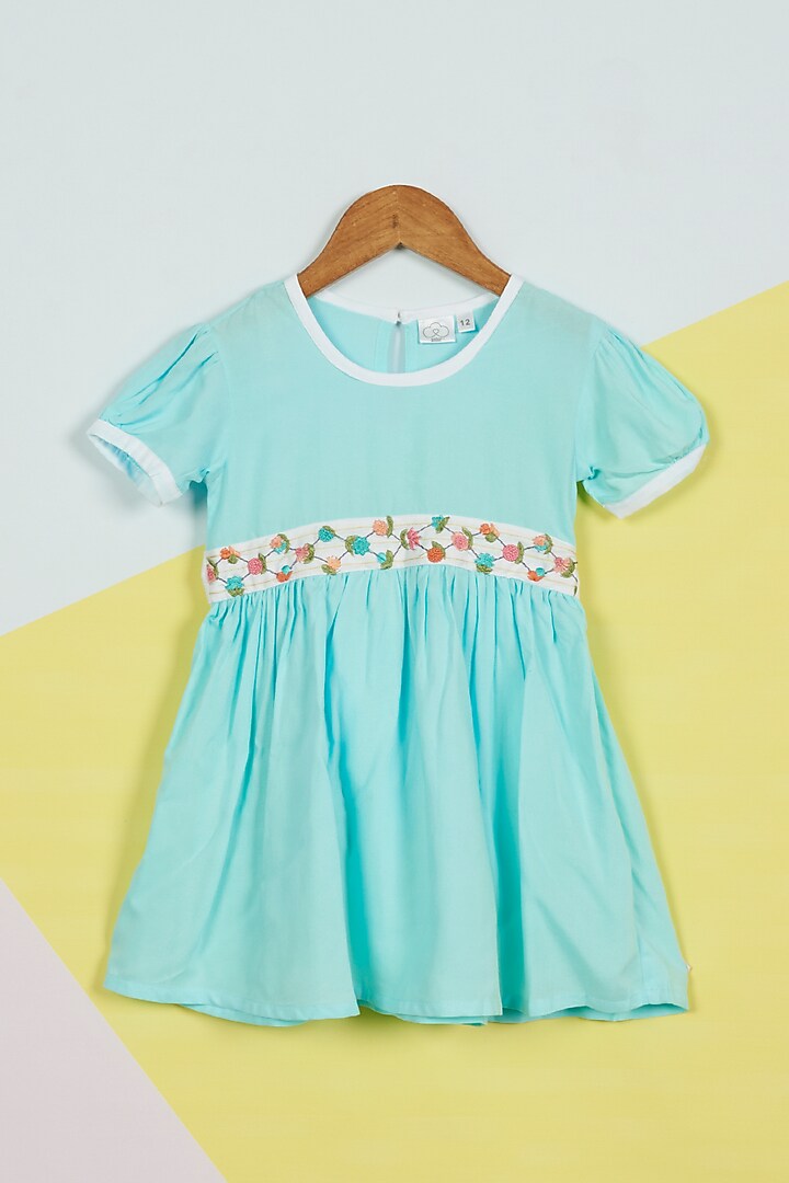 Blue Embroidered Flared Dress For Girls by Ambar