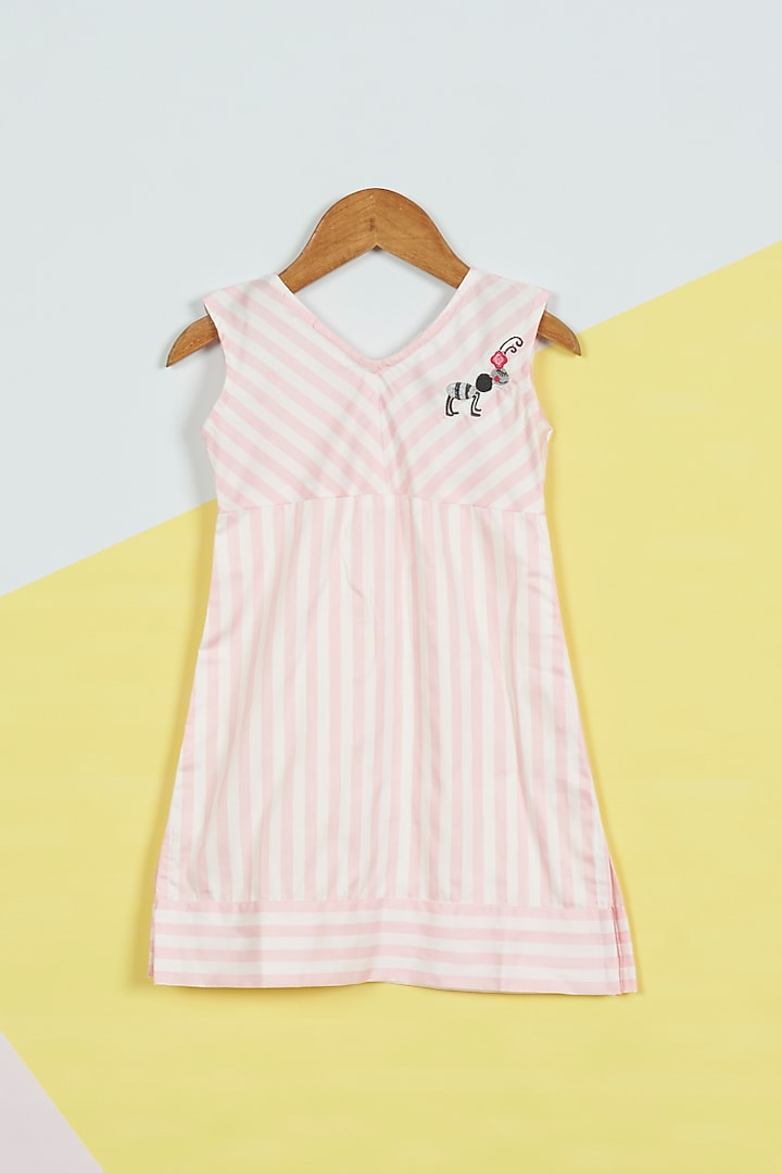Pink & White Printed Dress For Girls by Ambar