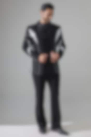 Black Raw Silk Embroidered Groom Indowestern Set by Amit Behki at Pernia's Pop Up Shop